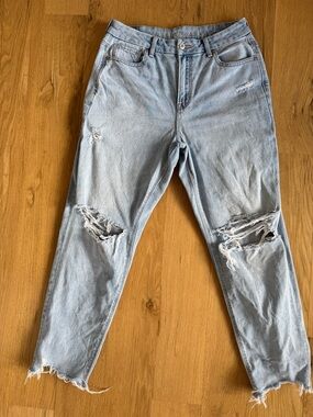 American Eagle Distressed Jeans Size 6 Short Light Wash Raw Hem Stretch